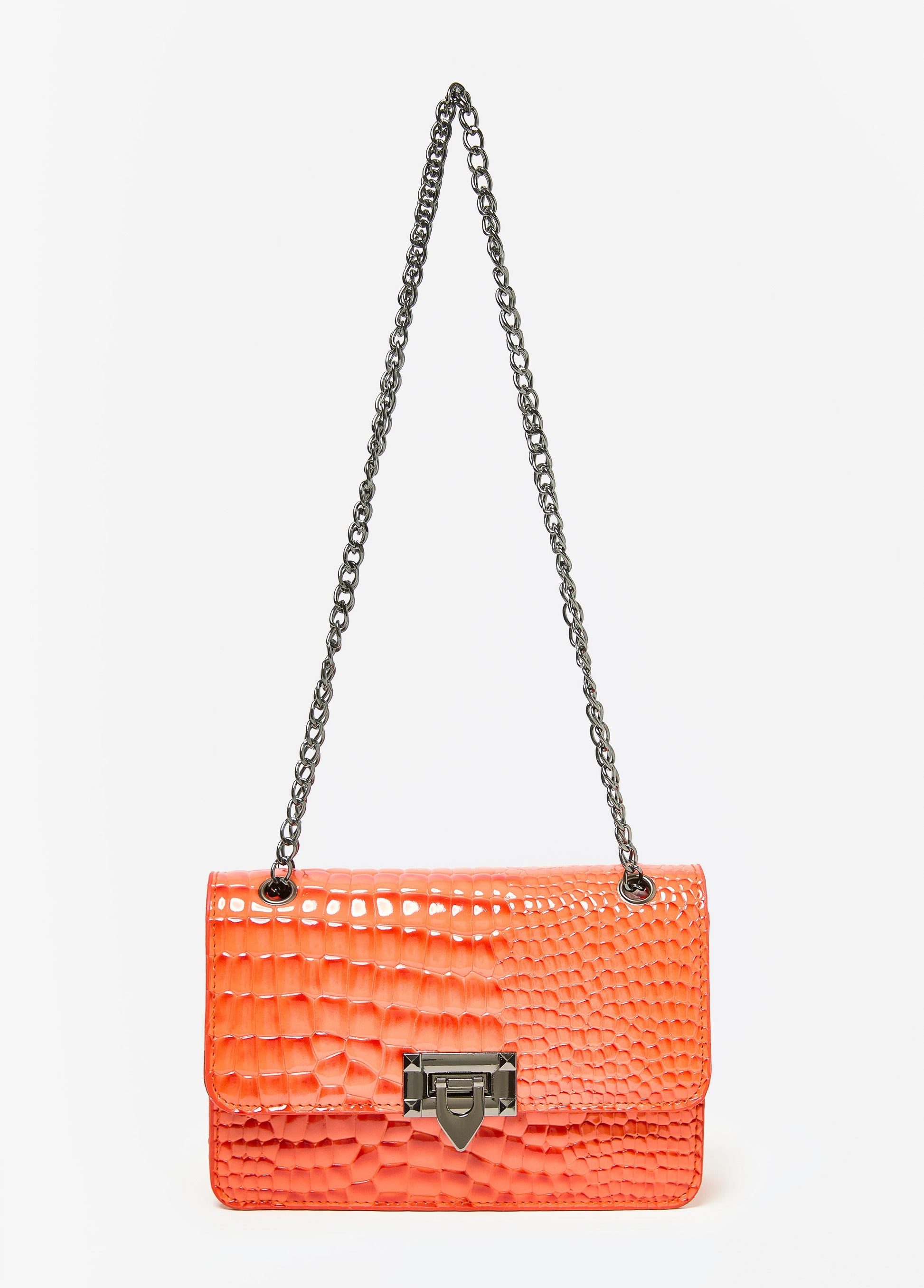 Ashley Stewart Patent Croc Effect Shoulder Bag Persimmon Orange