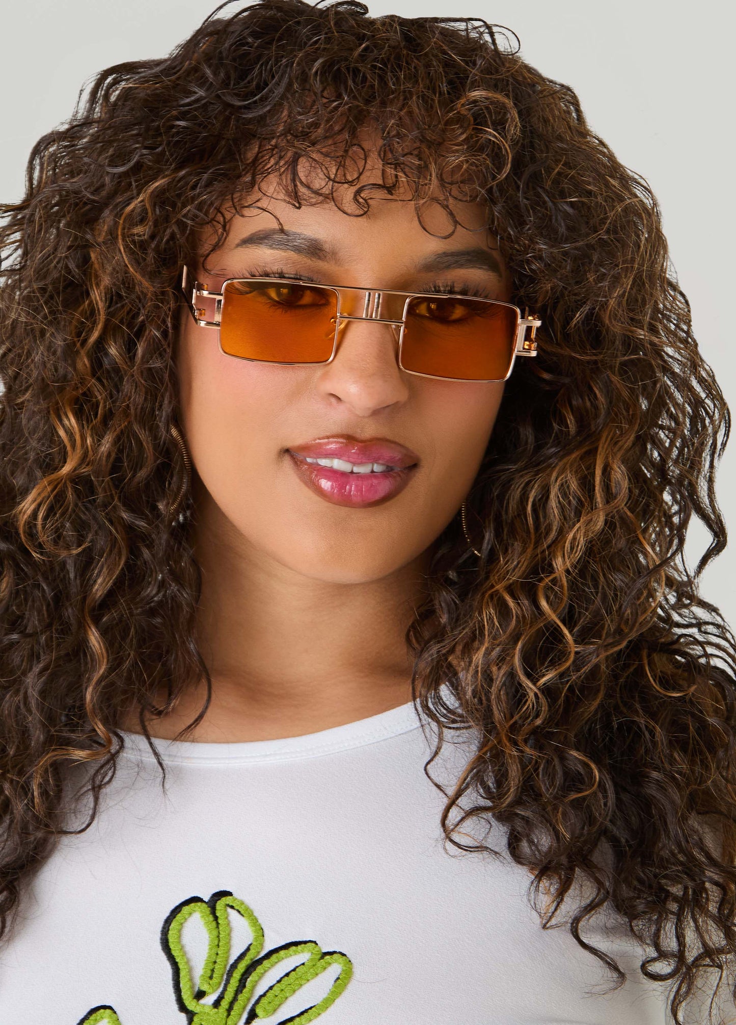 Ashley Stewart Rectangle Frame Tinted Sunglasses Orange