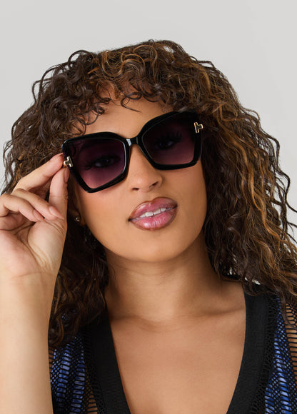 Ashley Stewart Tinted Square Frame Sunglasses Black