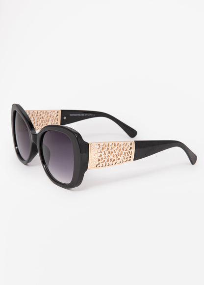 Ashley Stewart Chain Trim Round Frame Sunglasses Black