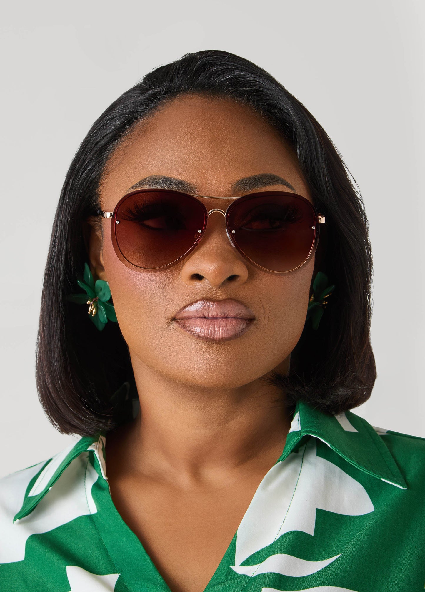 Ashley Stewart Rimless Aviator Sunglasses Brown