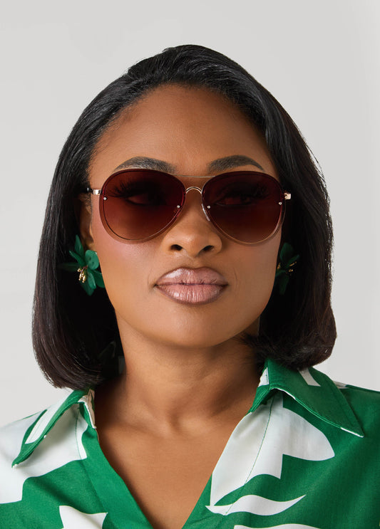 Ashley Stewart Rimless Aviator Sunglasses Brown