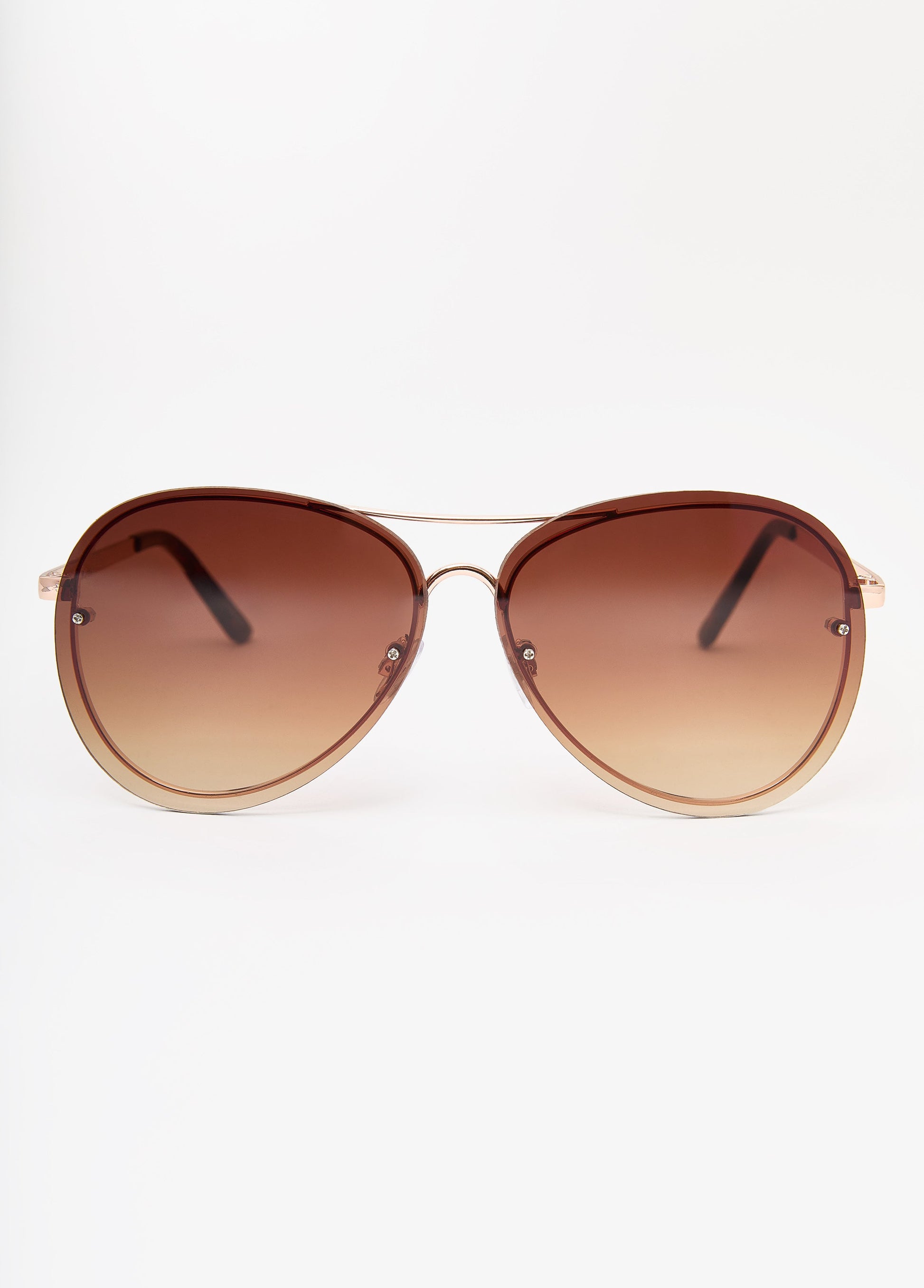 Ashley Stewart Rimless Aviator Sunglasses Brown