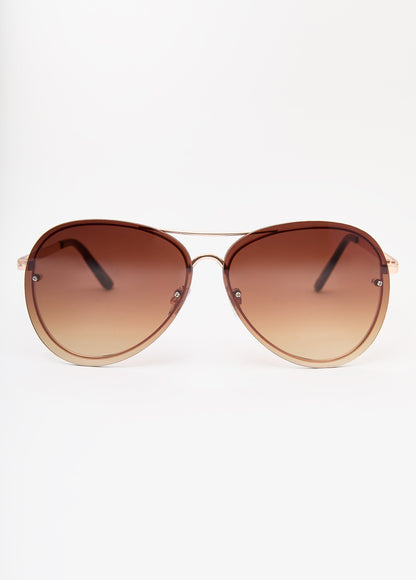 Ashley Stewart Rimless Aviator Sunglasses Brown