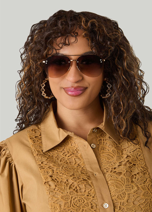Ashley Stewart Ombre Aviator Sunglasses Brown