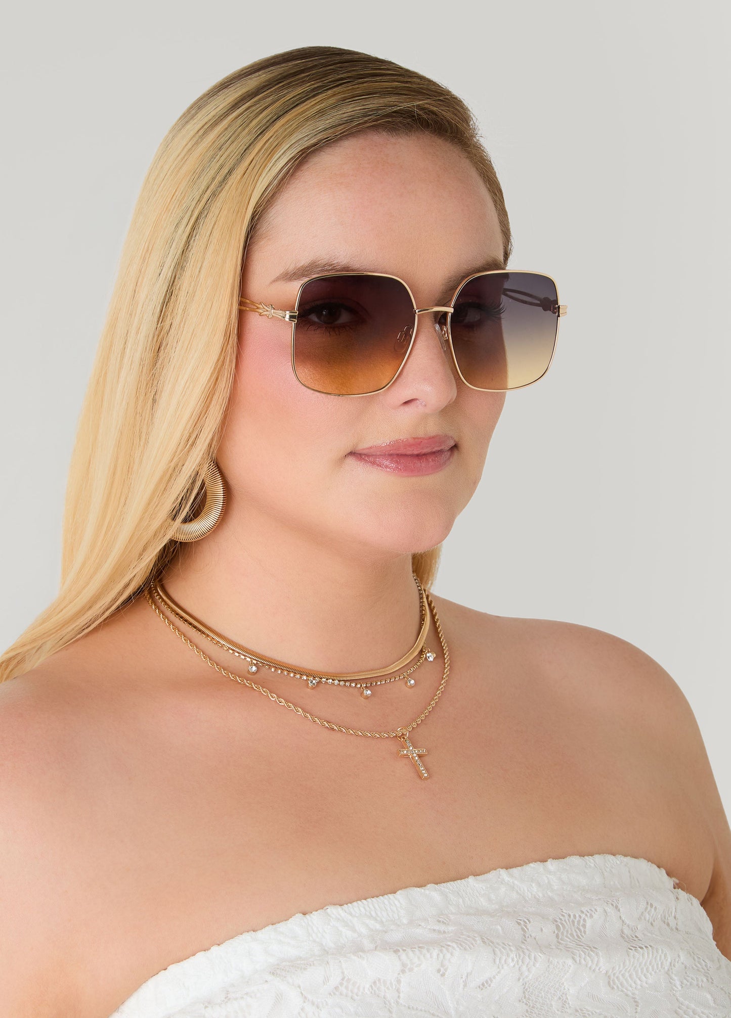 Ashley Stewart Rectangle Wire Sunglasses Gold