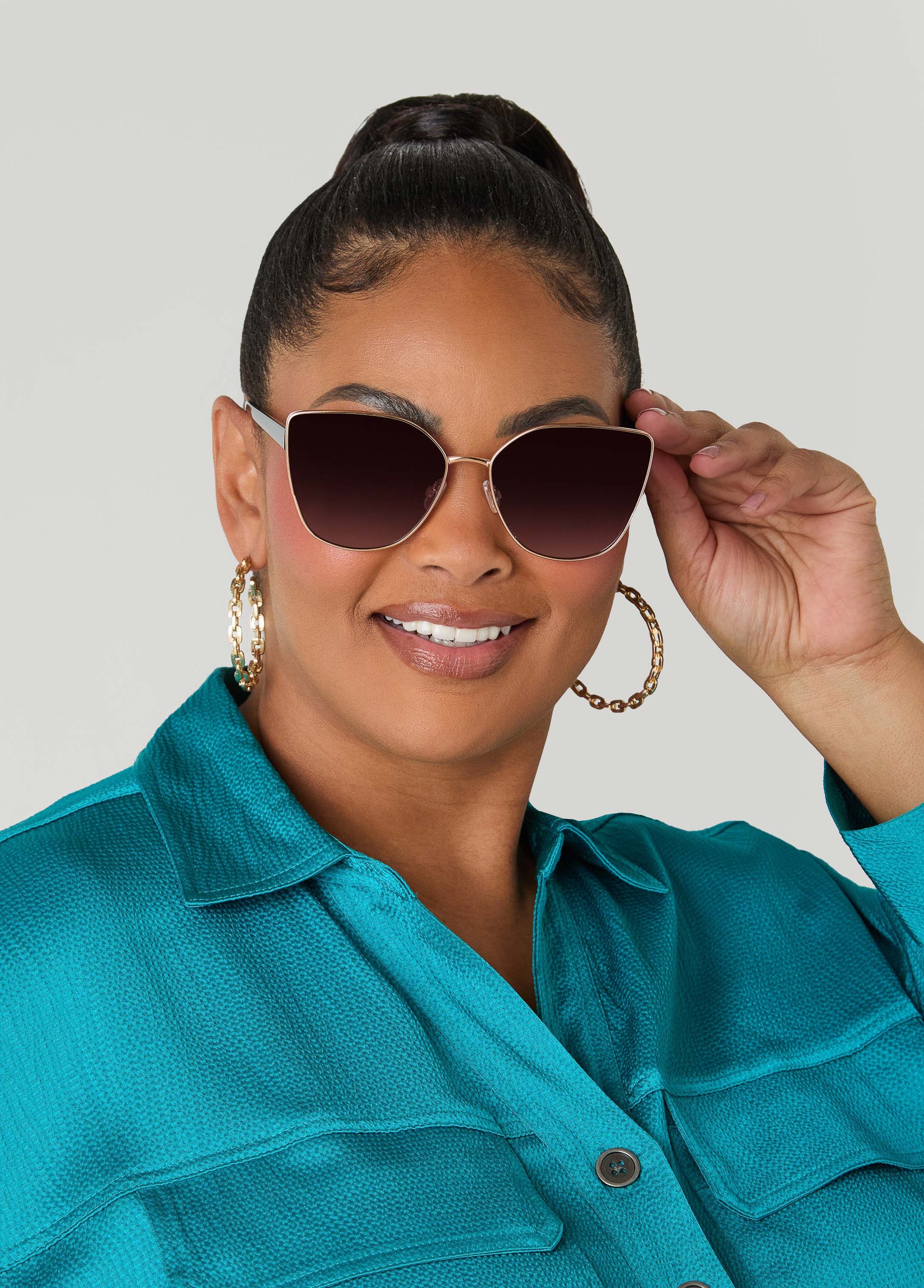 Ashley Stewart Ombre Cat Eyed Sunglasses Black