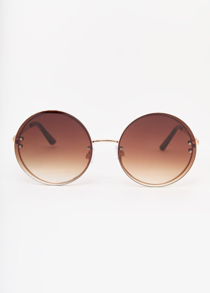 Ashley Stewart Tinted Round Frame Sunglasses Brown
