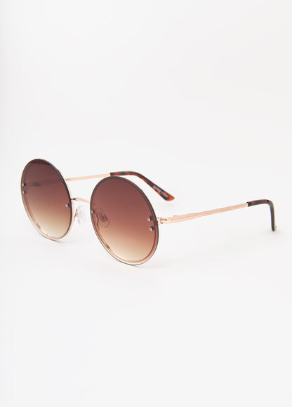 Ashley Stewart Tinted Round Frame Sunglasses Brown