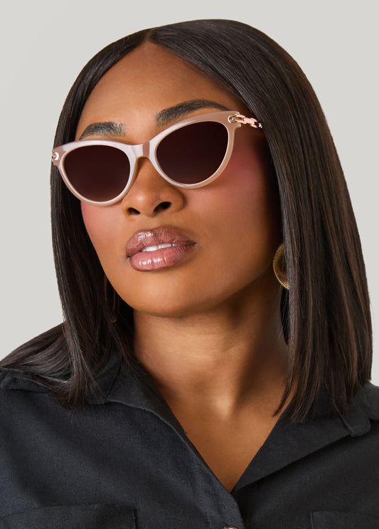 Ashley Stewart Chain Trimmed Cat Eye Sunglasses Nude