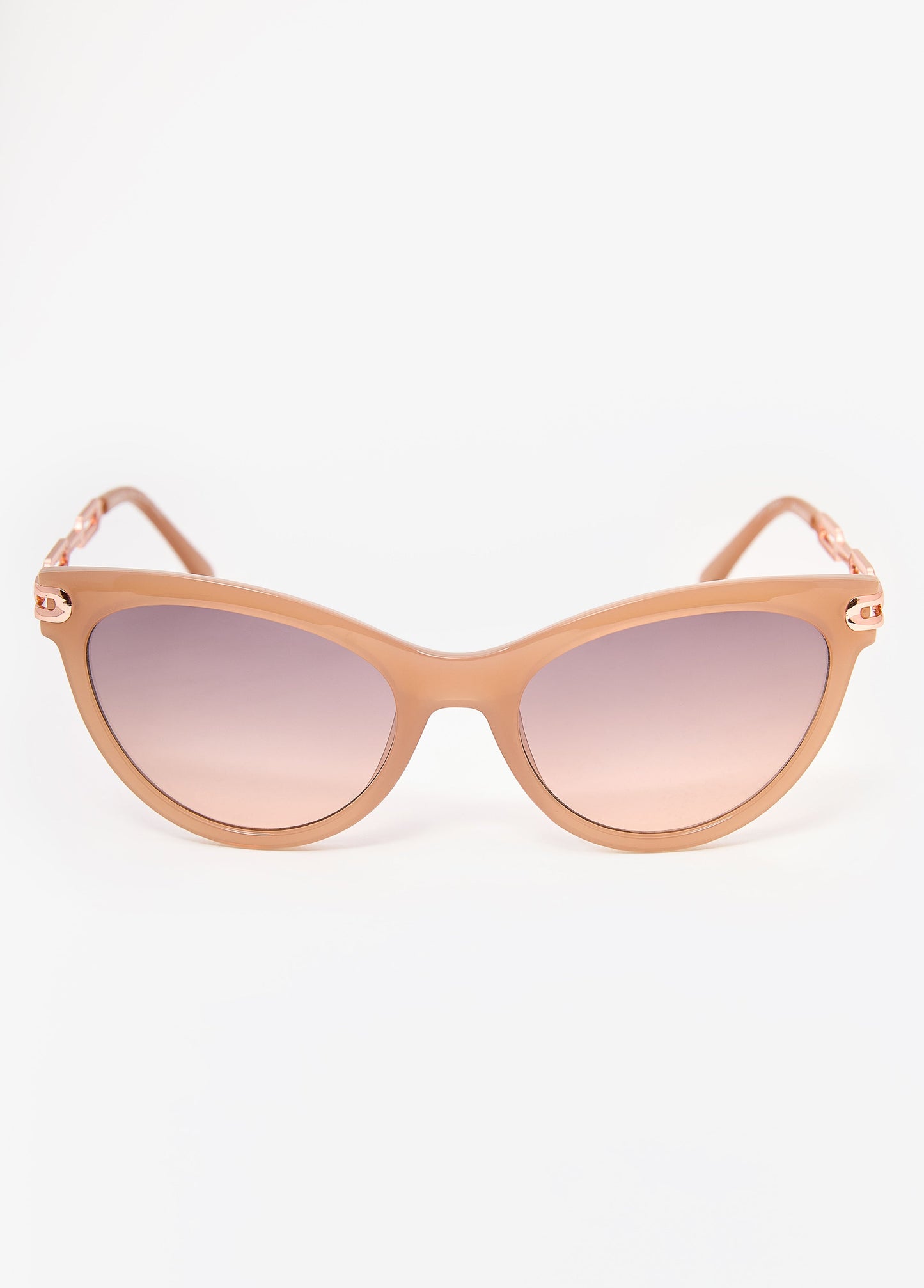 Ashley Stewart Chain Trimmed Cat Eye Sunglasses Nude