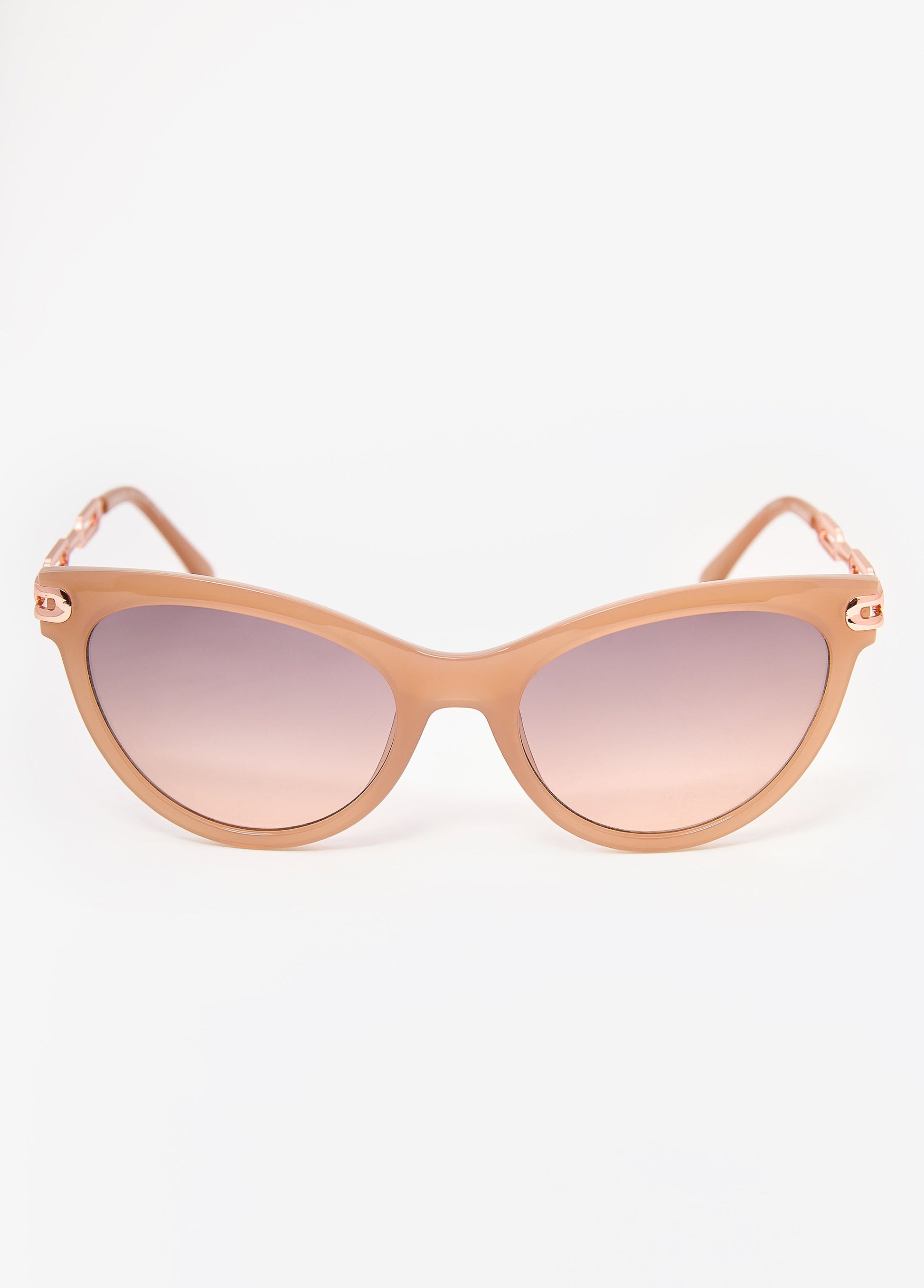 Ashley Stewart Chain Trimmed Cat Eye Sunglasses Nude
