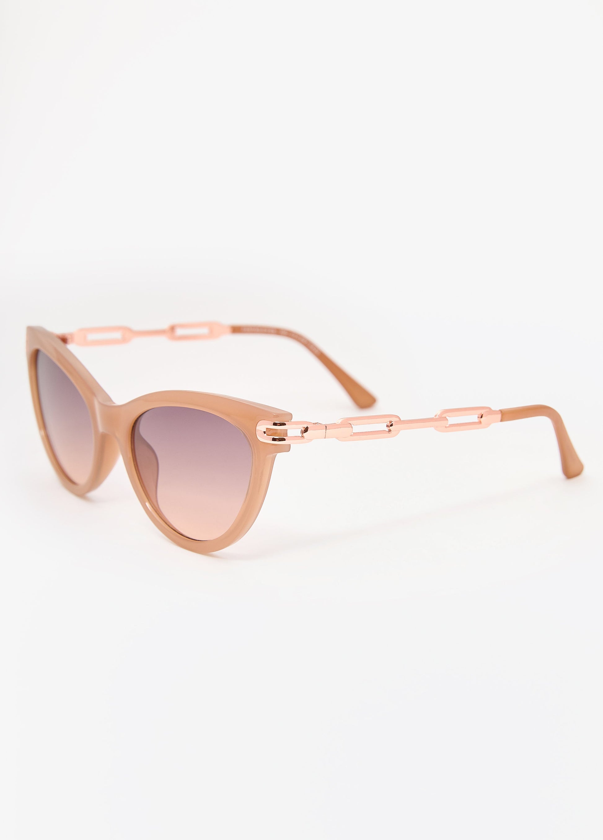 Ashley Stewart Chain Trimmed Cat Eye Sunglasses Nude