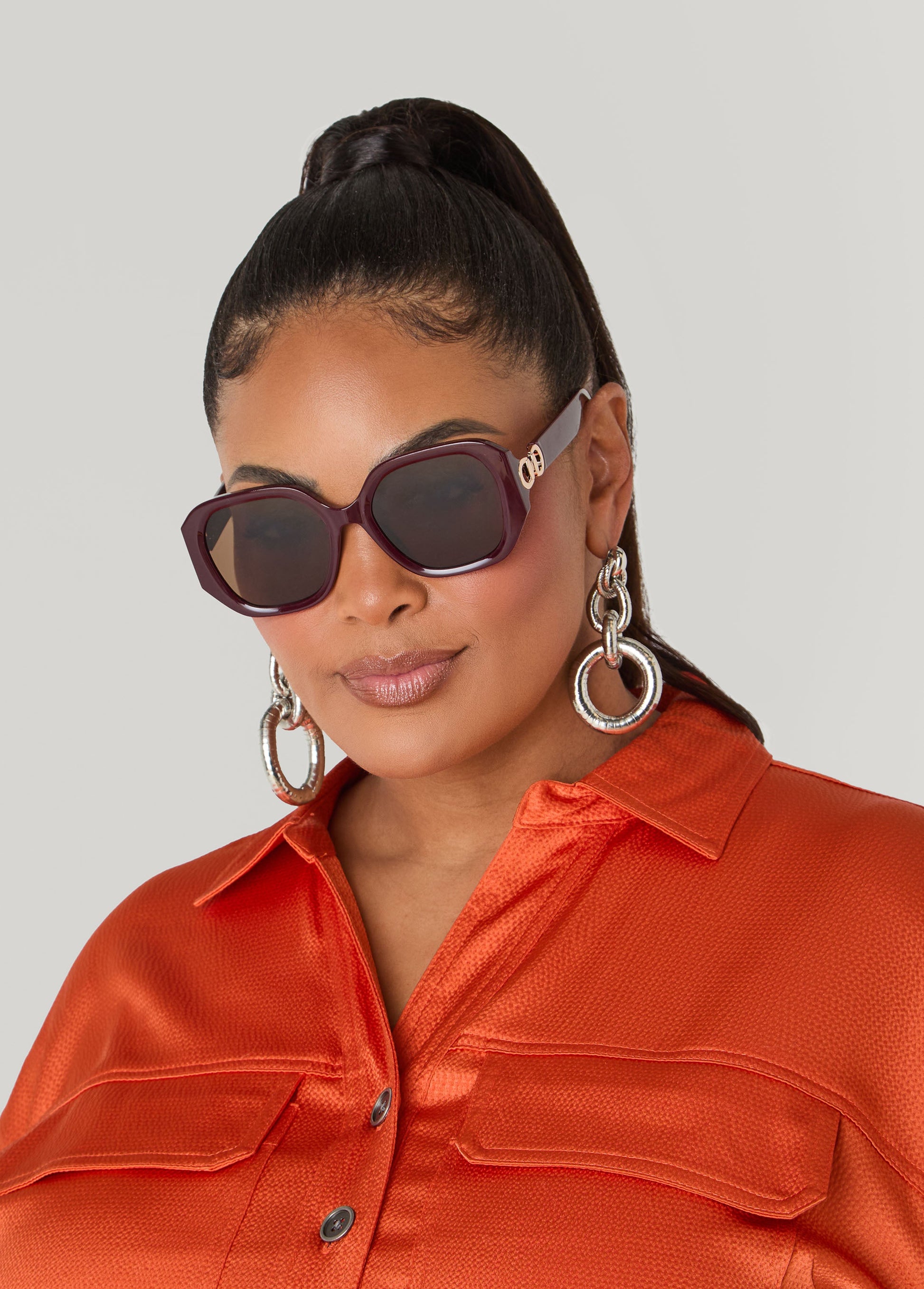 Ashley Stewart Square Frame Tinted Sunglasses Wine