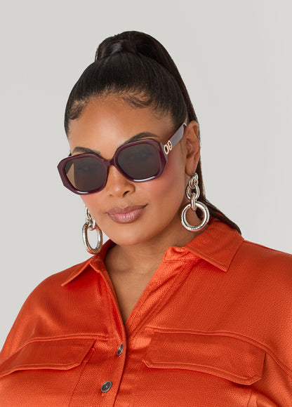 Ashley Stewart Square Frame Tinted Sunglasses Wine
