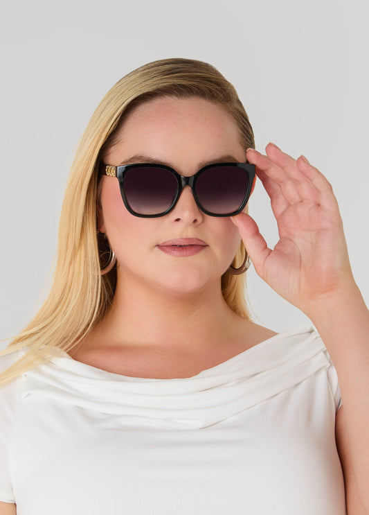 Ashley Stewart Clover Cutout Sunglasses Black