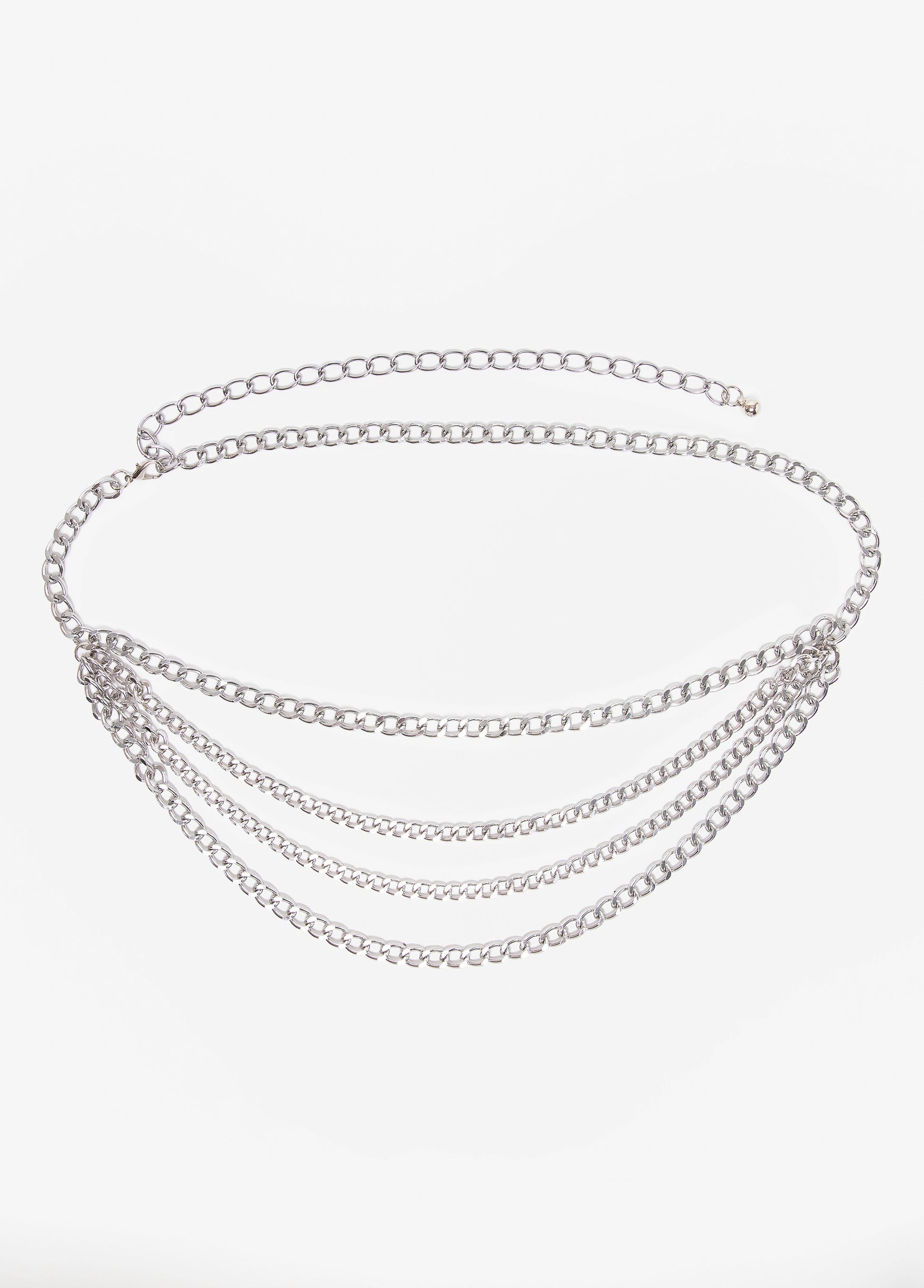Ashley Stewart Trendy Plus Size Accessories Silver Multi Strand Layer Chain Belt Silver