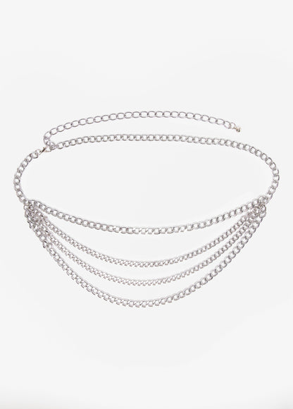 Ashley Stewart Trendy Plus Size Accessories Silver Multi Strand Layer Chain Belt Silver