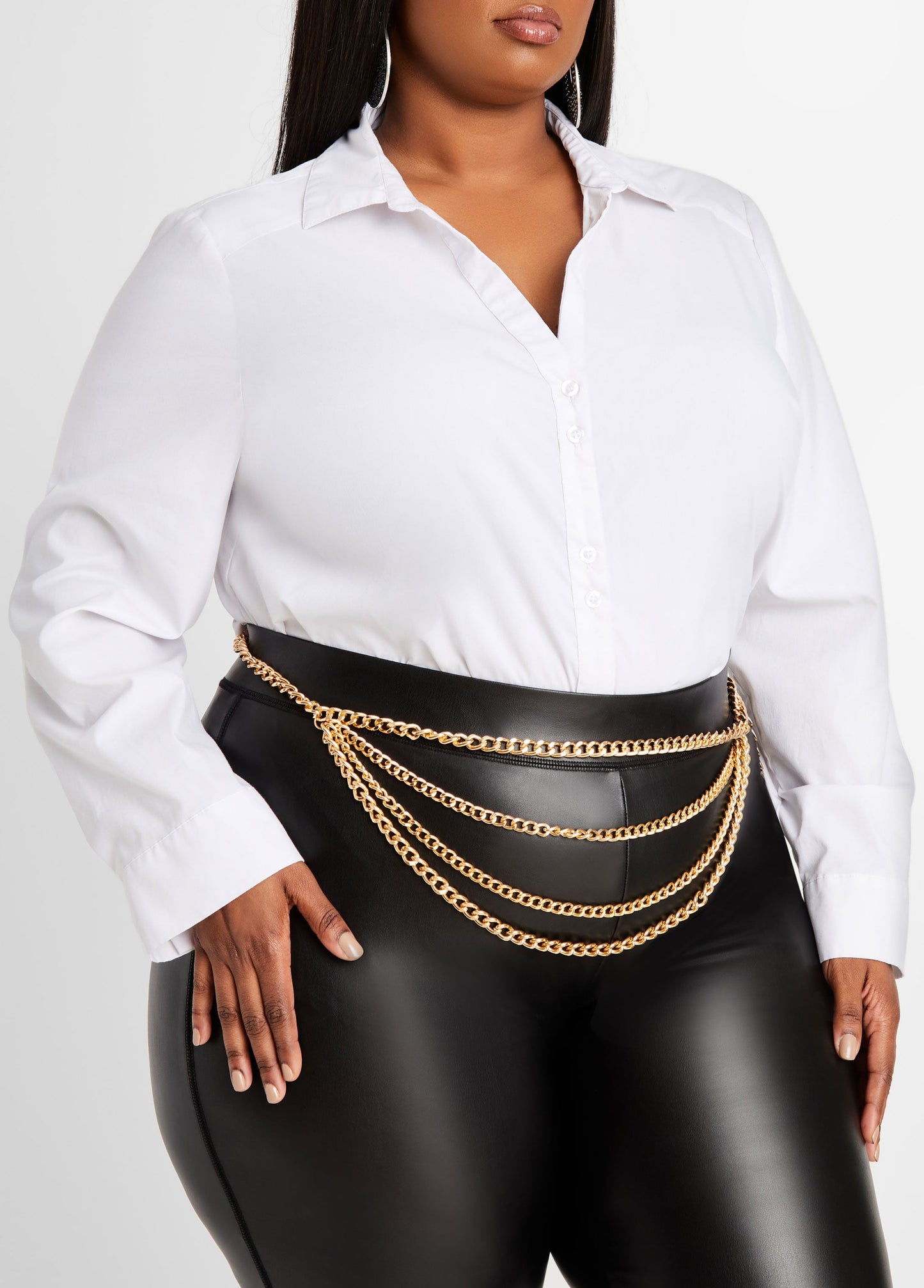 Ashley Stewart Trendy Plus Size Accessories Gold Multi-Strand Layer Chain Belt Gold