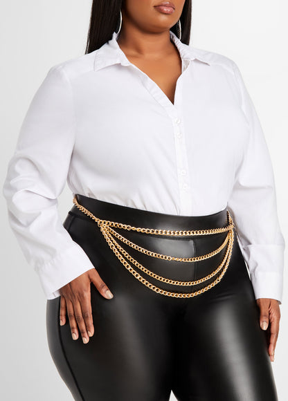Ashley Stewart Trendy Plus Size Accessories Gold Multi-Strand Layer Chain Belt Gold