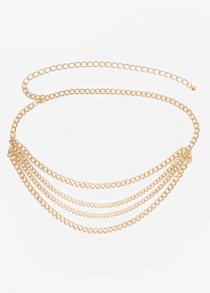 Ashley Stewart Trendy Plus Size Accessories Gold Multi-Strand Layer Chain Belt Gold