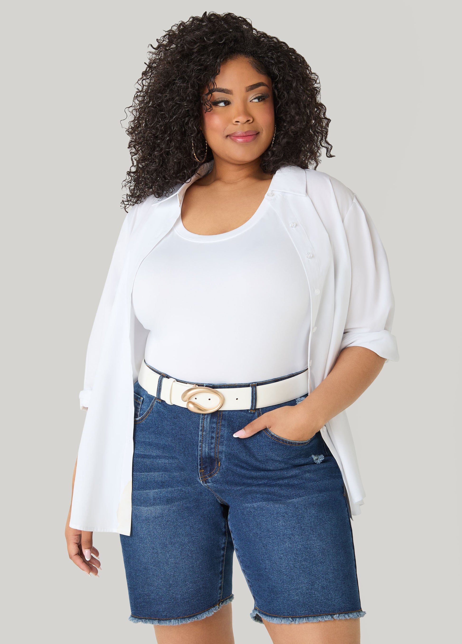 Ashley Stewart Sculpted Buckled Waist Belt White