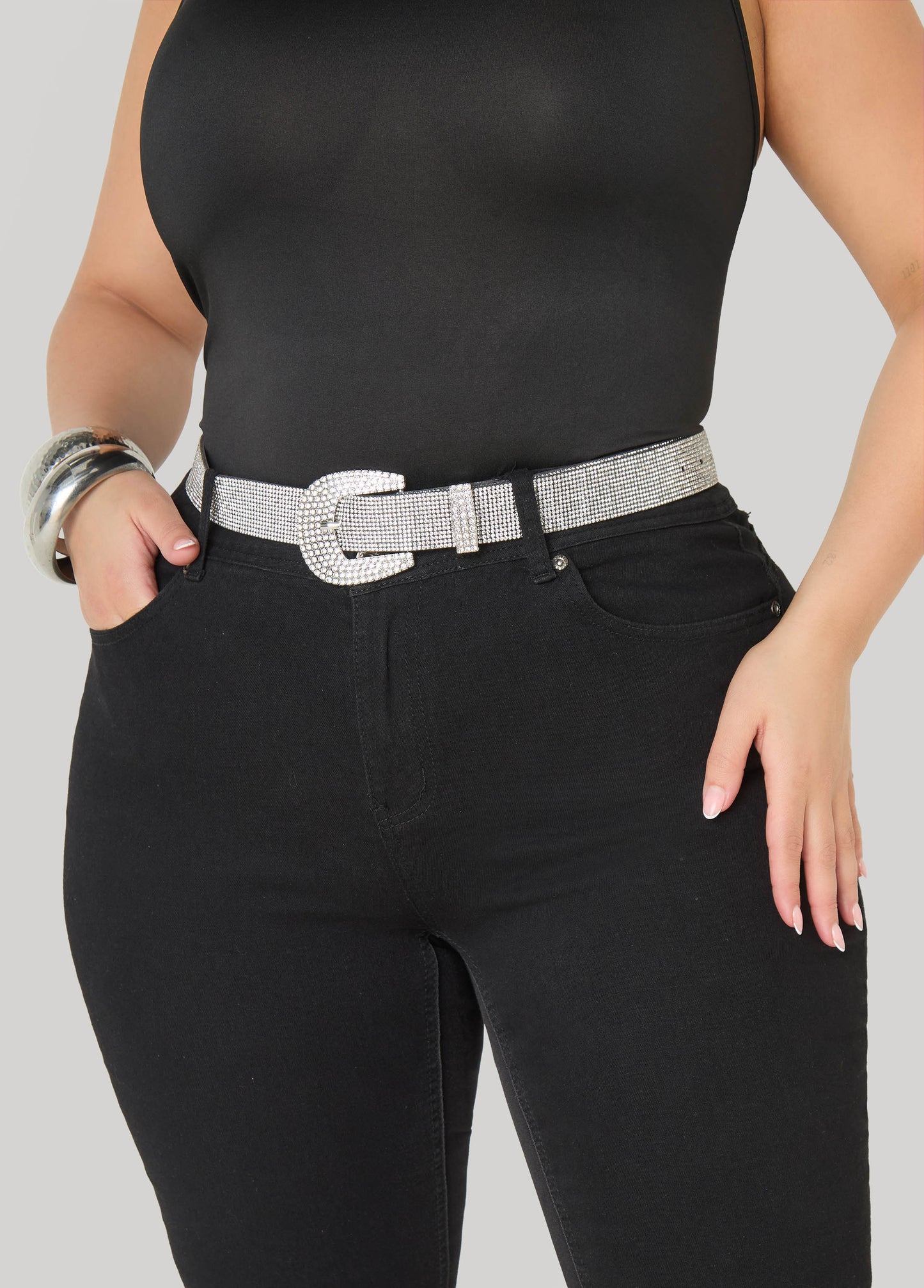 Ashley Stewart Crystal Waist Belt Silver