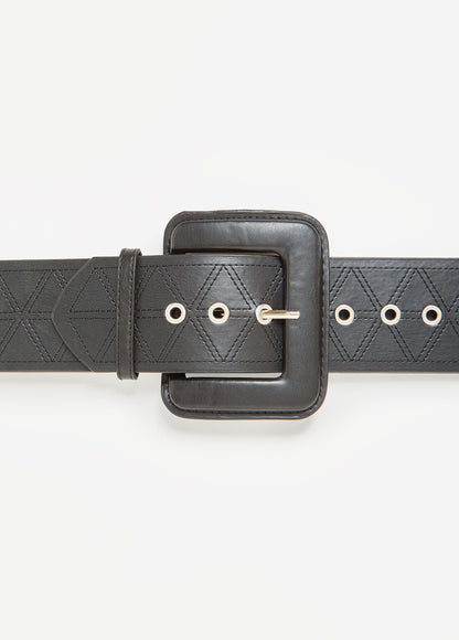 Ashley Stewart Quilted Faux Leather Waist Belt Black