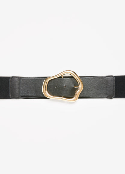 Ashley Stewart Faux Leather Sculpted Buckle Belt Black