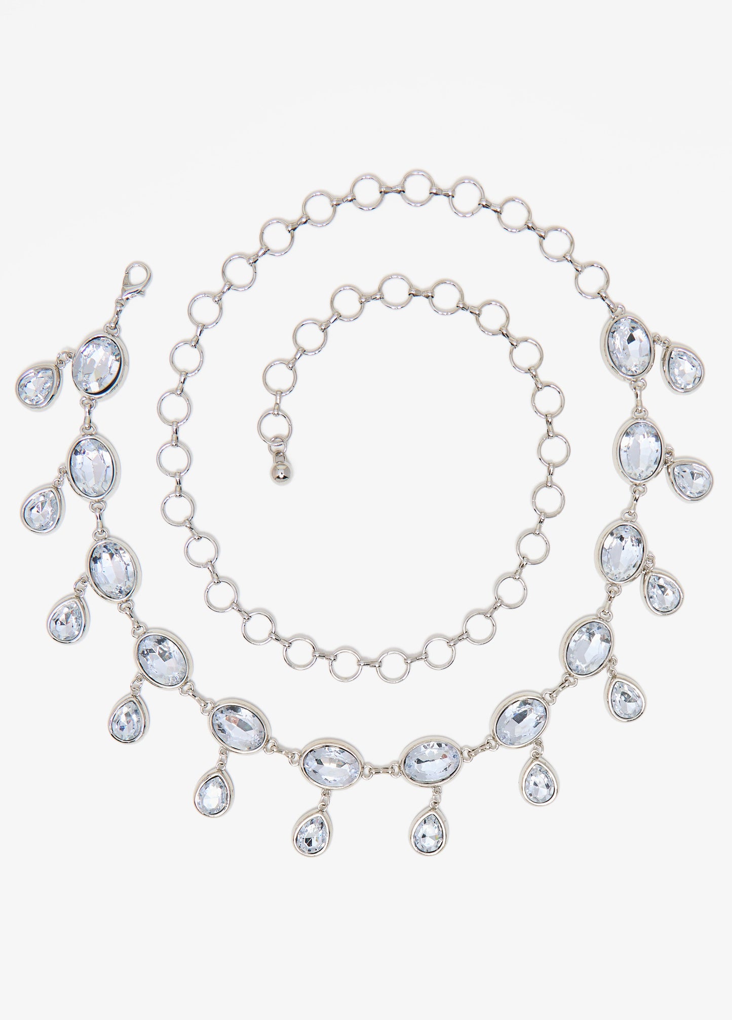 Ashley Stewart Teardrop Crystal Chain Belt Silver