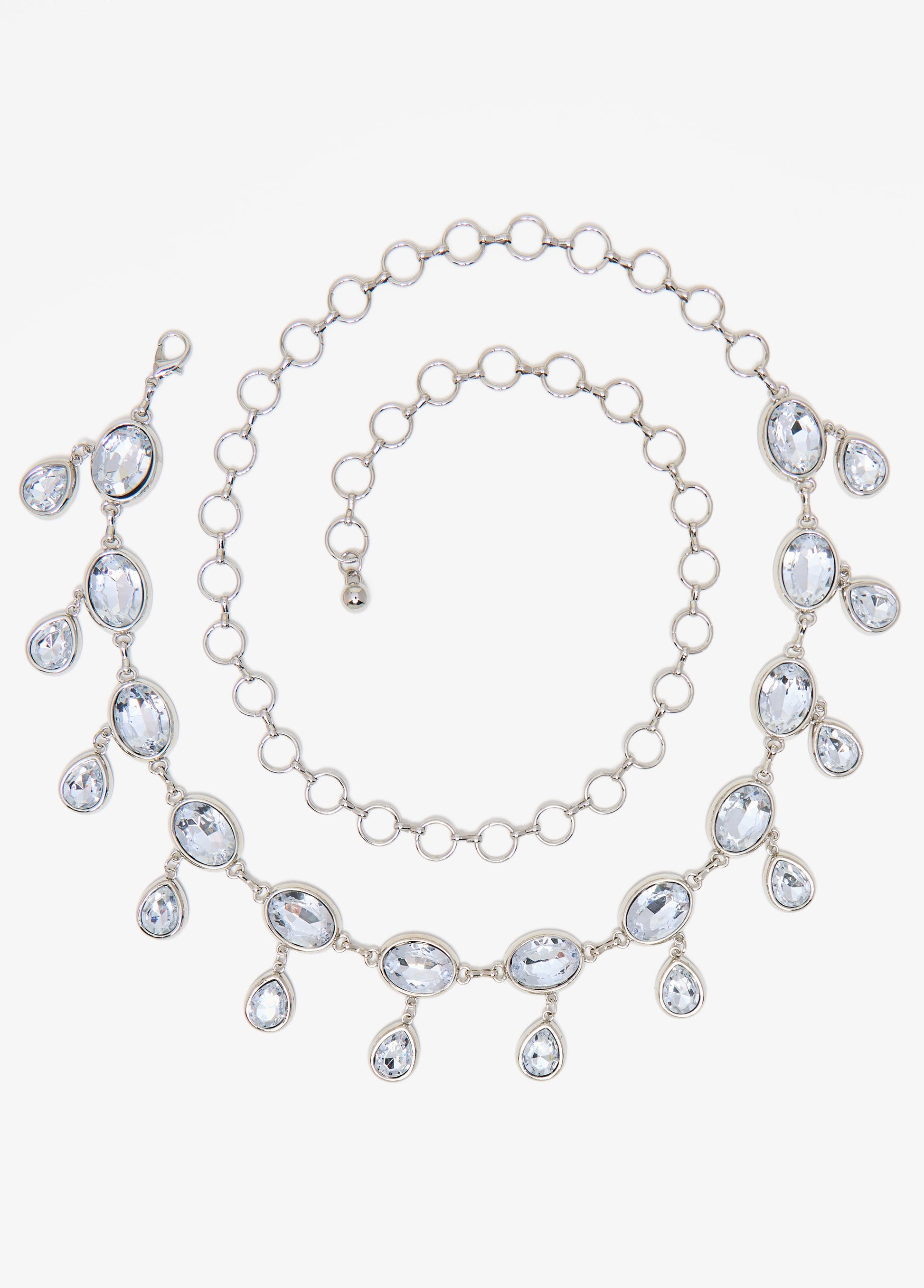 Ashley Stewart Teardrop Crystal Chain Belt Silver