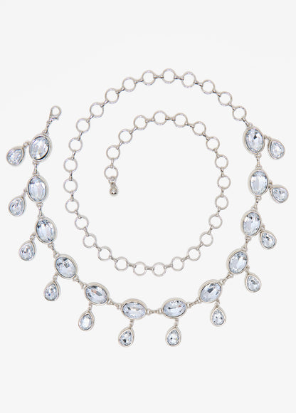 Ashley Stewart Teardrop Crystal Chain Belt Silver