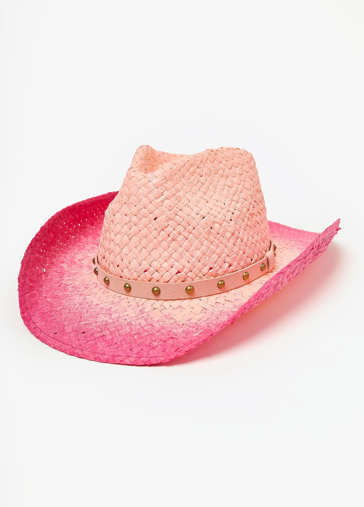 Ashley Stewart Studded Ombre Straw Cowboy Hat Pink
