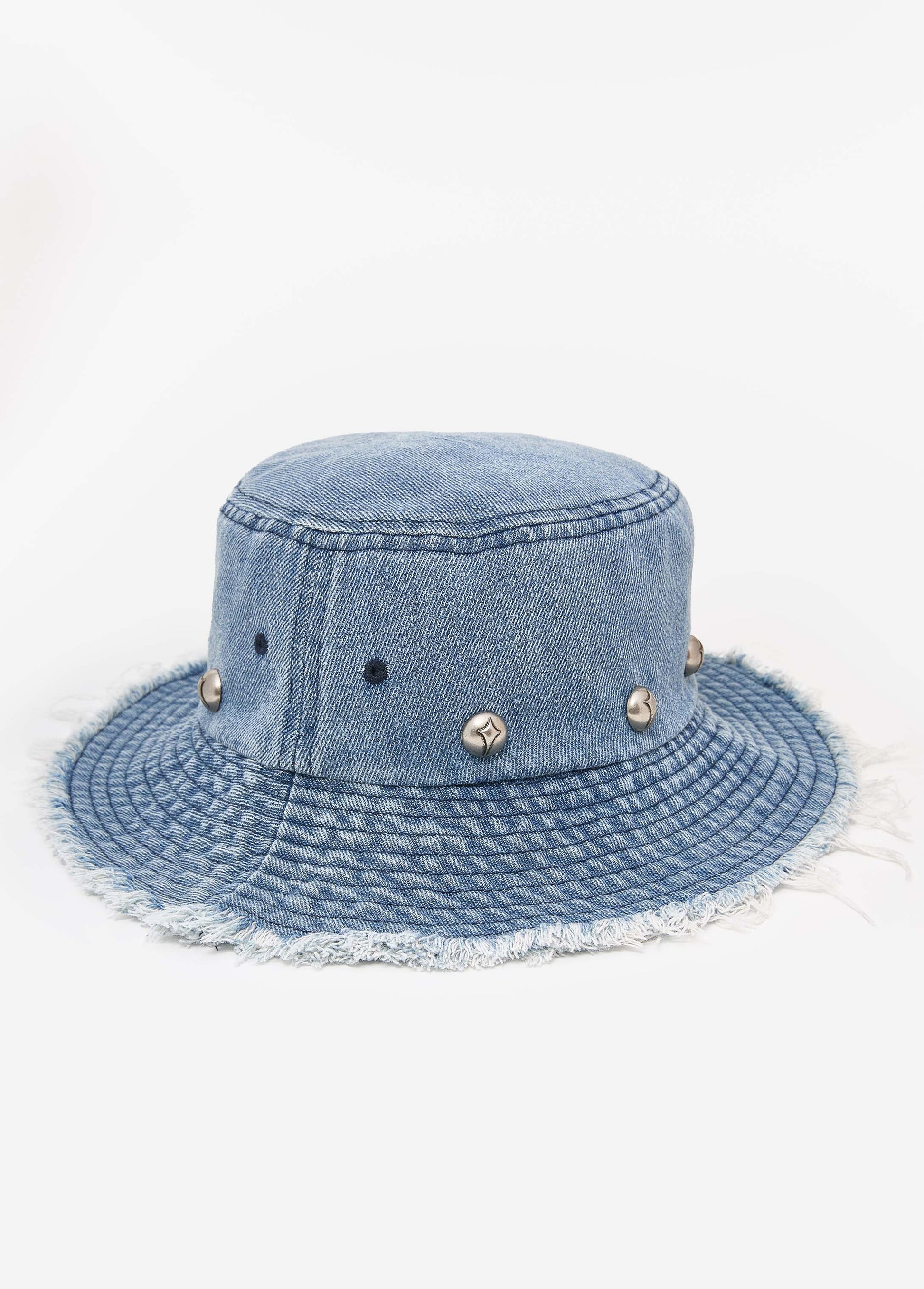 Ashley Stewart Studded Denim Bucket Hat Dk Wash