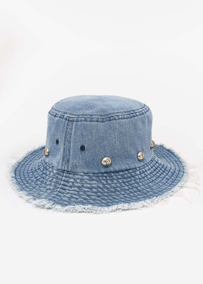 Ashley Stewart Studded Denim Bucket Hat Dk Wash