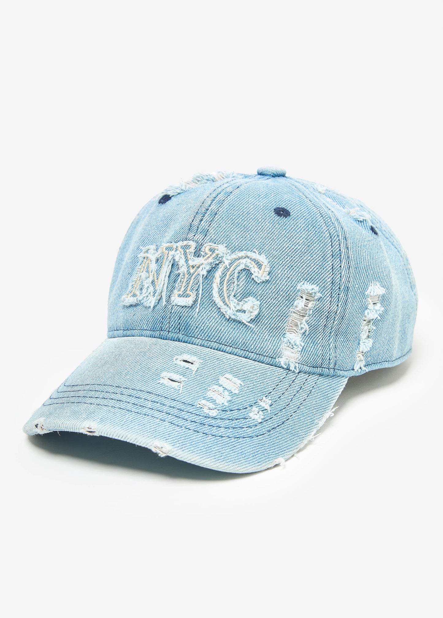 Ashley Stewart Distressed NYC Denim Baseball Hat Denim