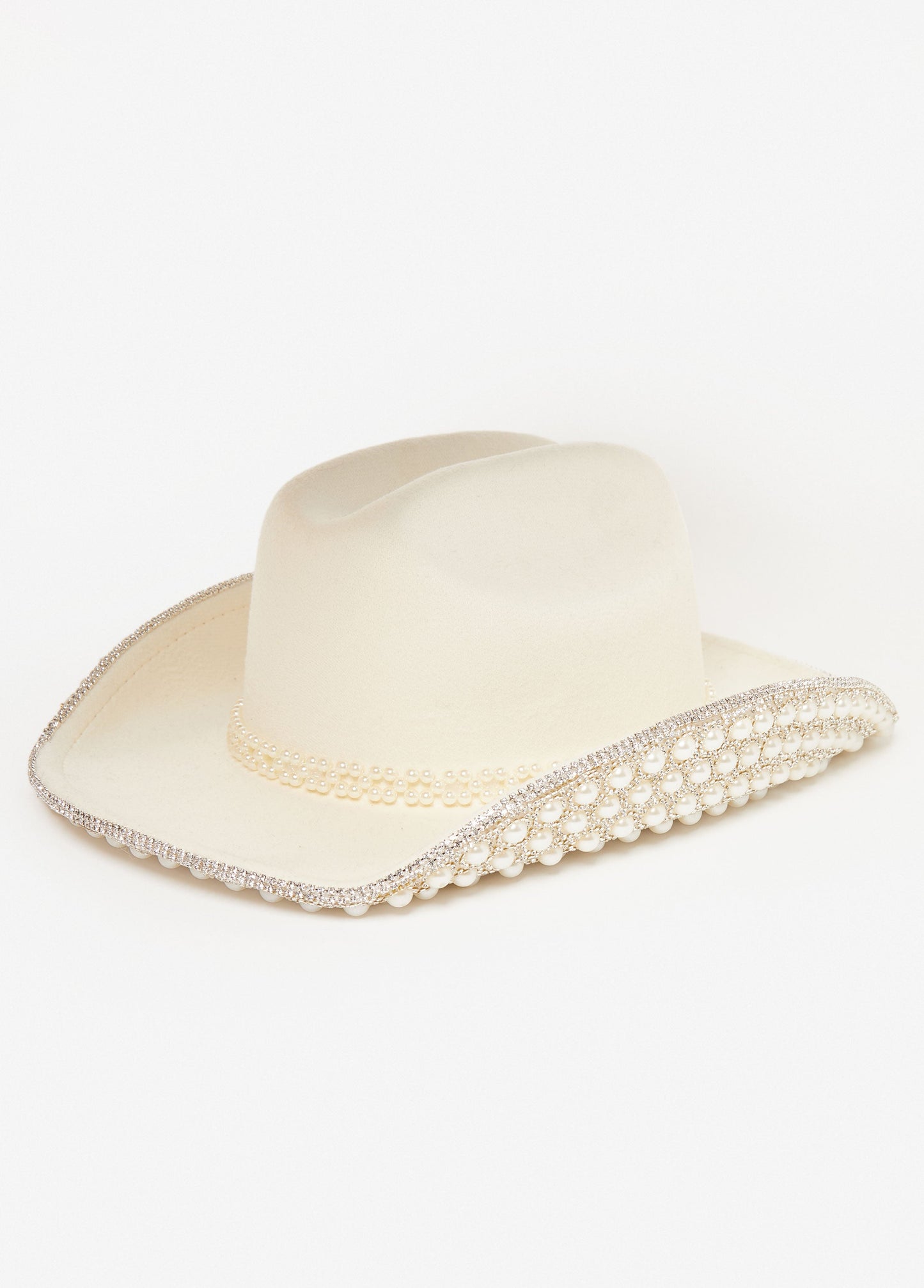 Ashley Stewart Trendy Accessory Felt Rhinestone Crystal Pearl Cowboy Hats Fedora White