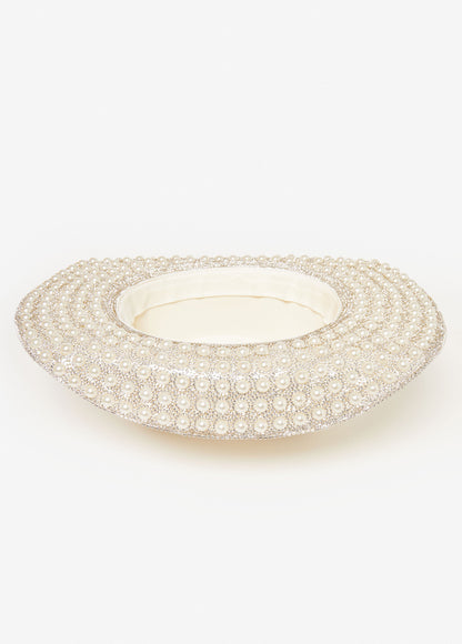 Ashley Stewart Trendy Accessory Felt Rhinestone Crystal Pearl Cowboy Hats Fedora White
