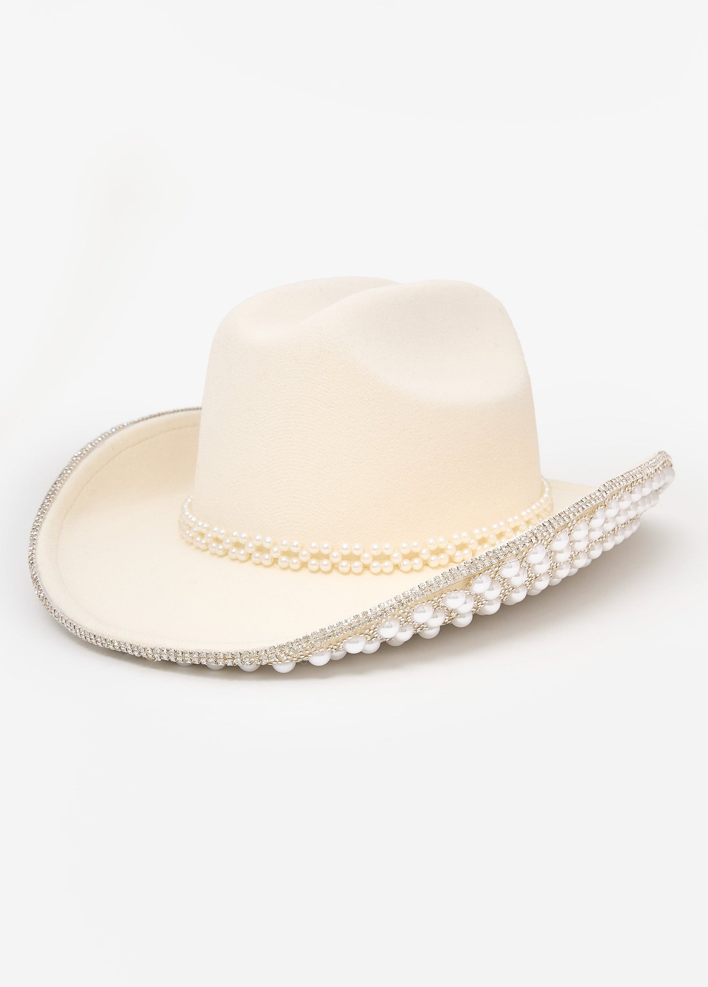 Ashley Stewart Trendy Accessory Felt Rhinestone Crystal Pearl Cowboy Hats Fedora White