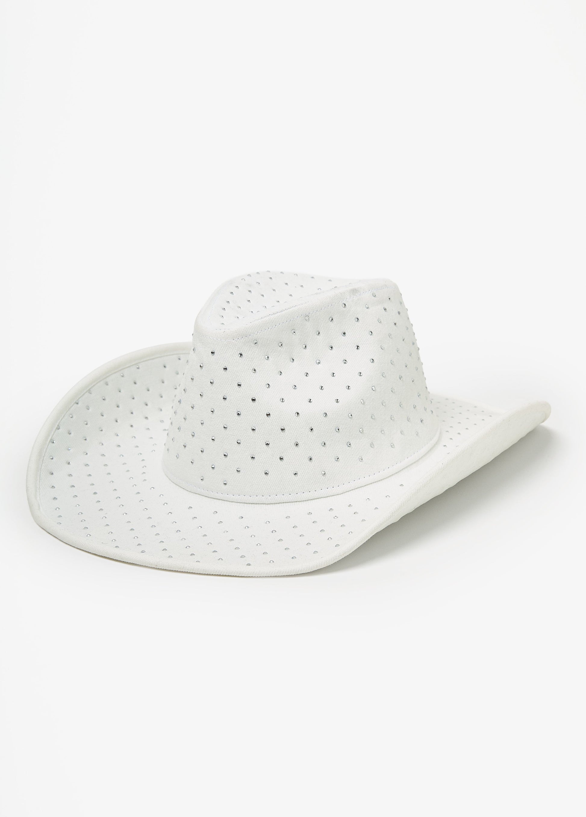 Ashley Stewart Crystal Denim Cowboy Hat White