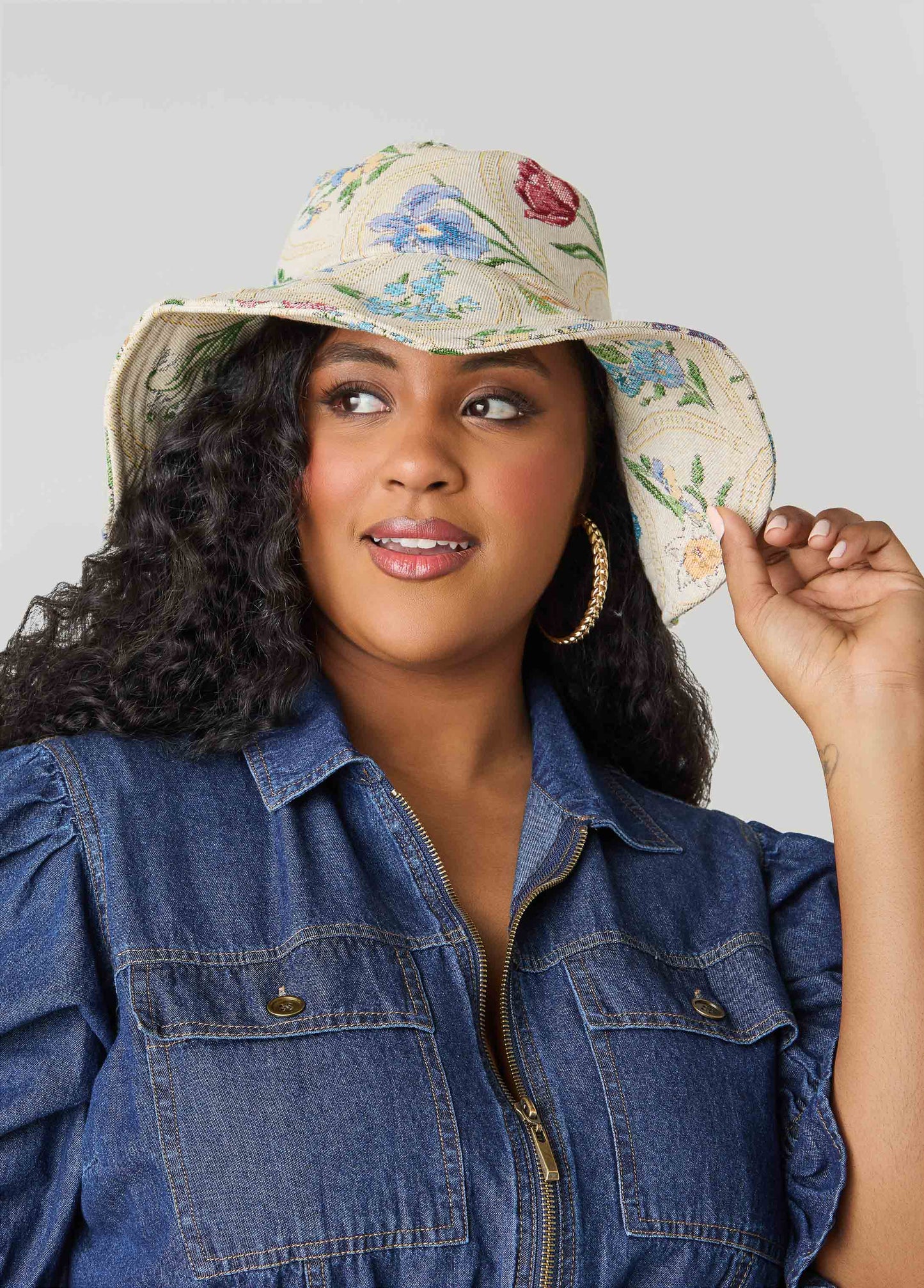 Ashley Stewart Floral Jacquard Bucket Hat Multi
