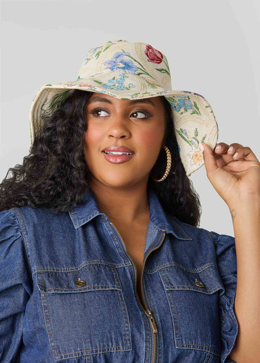 Ashley Stewart Floral Jacquard Bucket Hat Multi