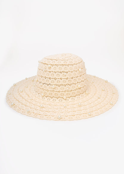 Ashley Stewart Faux Pearl Crochet Hat White