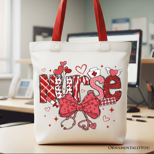 Ashley Stewart Nurse Heart Canvas Tote Bag Red