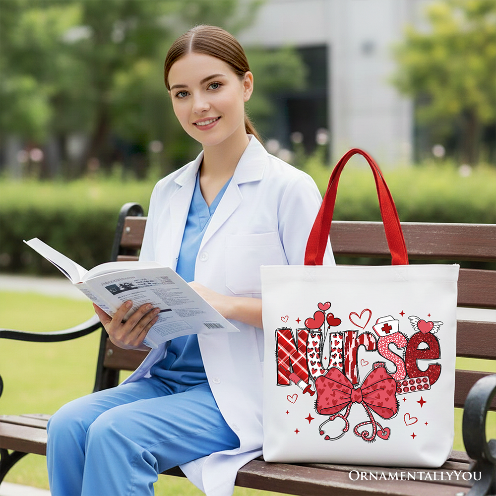 Ashley Stewart Nurse Heart Canvas Tote Bag Red