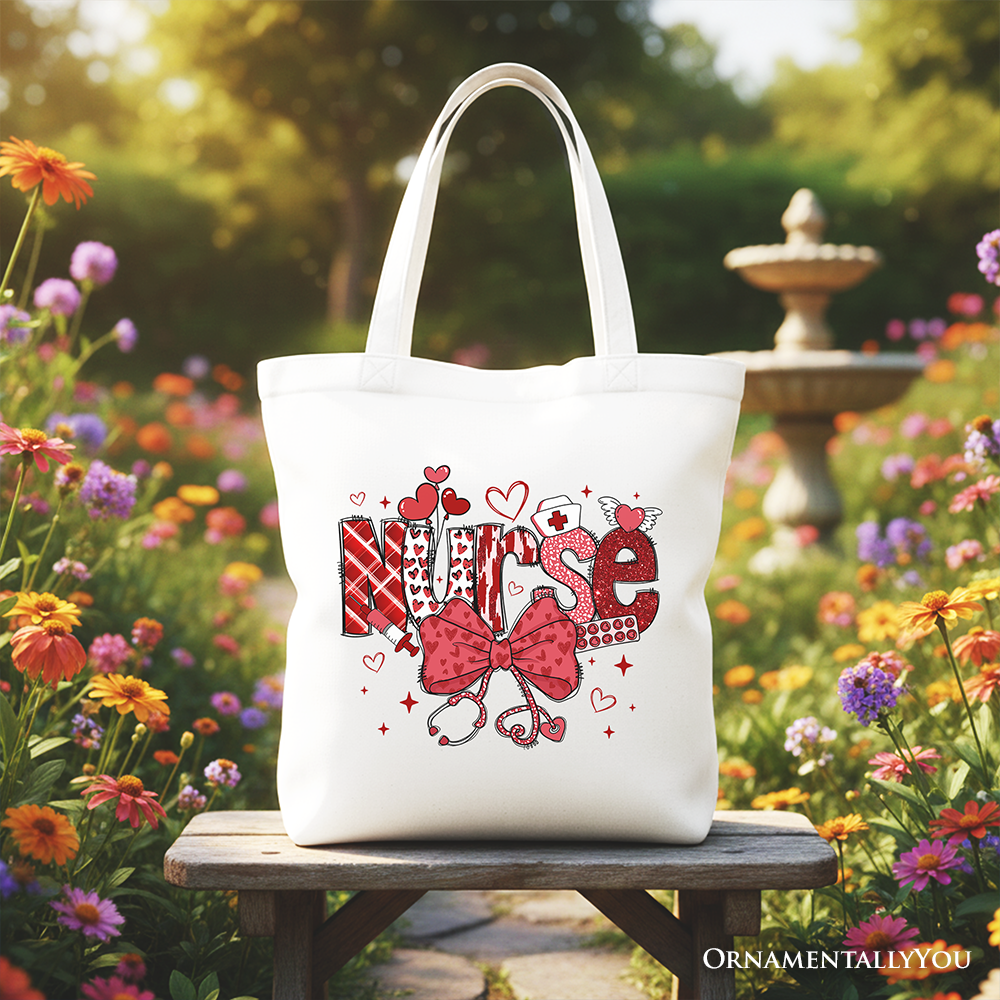 Ashley Stewart Nurse Heart Canvas Tote Bag Red