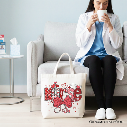 Ashley Stewart Nurse Heart Canvas Tote Bag Red