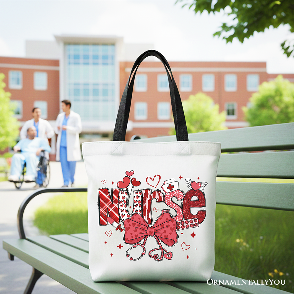 Ashley Stewart Nurse Heart Canvas Tote Bag Red