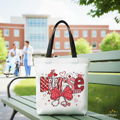 Ashley Stewart Nurse Heart Canvas Tote Bag Red