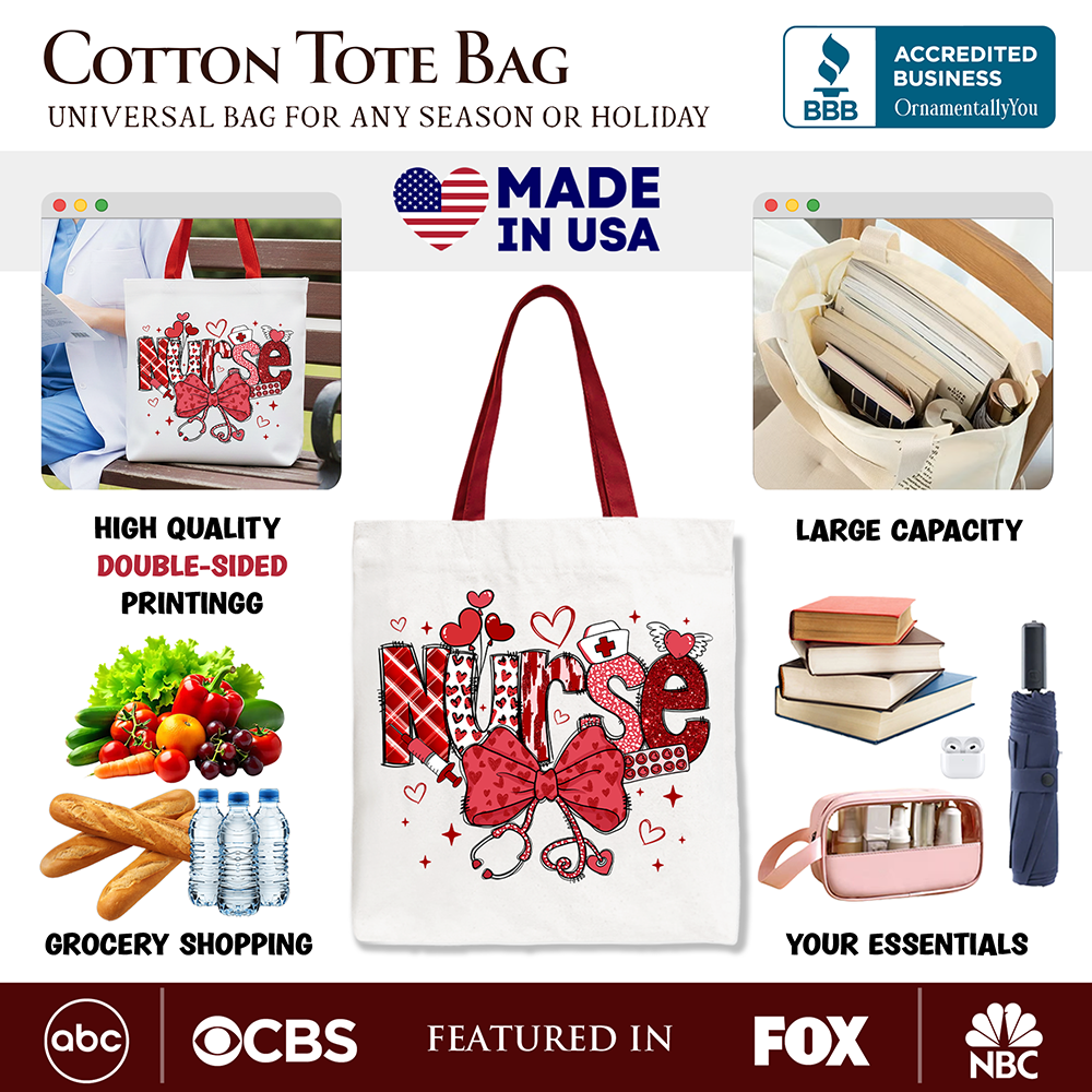 Ashley Stewart Nurse Heart Canvas Tote Bag Red